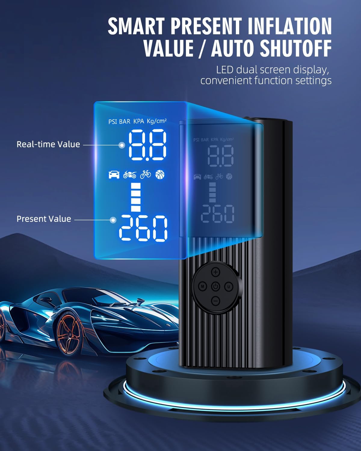 Tire Inflator Portable Air Compressor, 180PSI Portable Air Compressor with with LED Light, 25000mAh & 3X Faster Inflation Air Pump for Car, Bike, Motorcycle, Ball and more