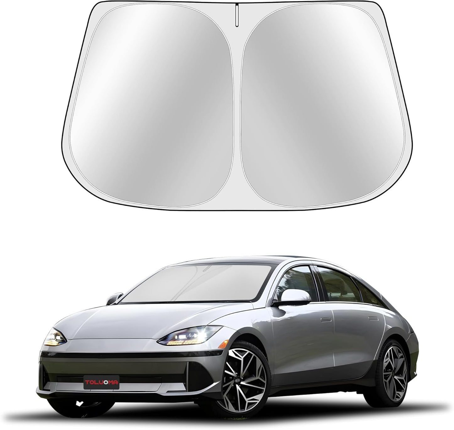 Custom Fit Windshield Sun Shade for H-yun-dai Ioniq 6 2023-2025 - Full Coverage, 210T Reflective Fabric, Double-Layer Design - Blocks 99% UV Rays, Keeps Car Cool, Easy to Install and Store