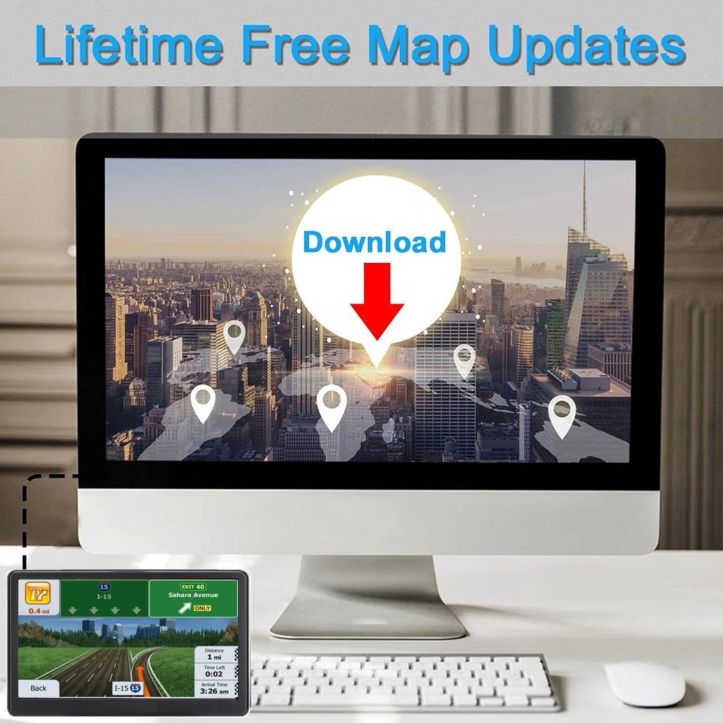 GPS Navigator for Car Truck RV, 7-inch High-Definition Touch Screen，2025 Maps (Free Lifetime Updates), Support Voice Turn Direction Guidance/Speed and Red Light Warning/Custom Truck Routing