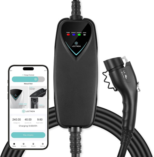 Lectron Level 2 J1772 Charger (WiFi Version) - 240V, 40 Amp, NEMA 14-50 Plug, 16 ft Extension Cord - Portable Electric Car Charger for J1772 Evs