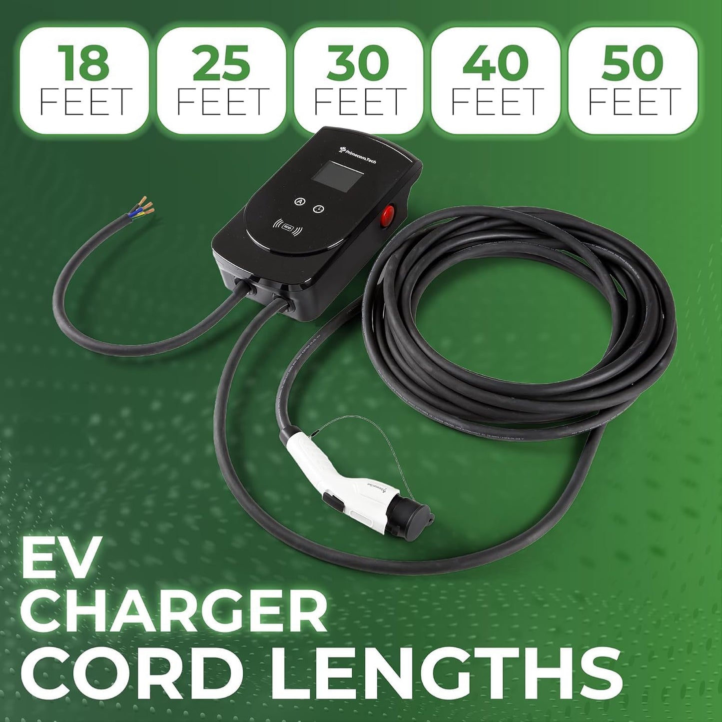 PRIMECOM 80 Amp 22KW 220Volt Level-2 18ft to 50ft Cord Lengths 20X Fast Smart Electric Vehicle EV Charging Station Ford Transit F-150 Lightning Lucid Air Polestar TeslaXS Taycan (25 Feet)
