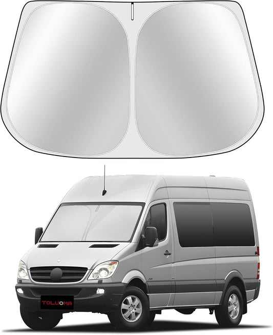 Custom Fit Windshield Sun Shade for Freightliner/Mercedes Benz Sprinter 1500 2500 3500 4500 2007-2025 - Full Coverage, 210T Reflective Fabric, Double-Layer Design Blocks 99% UV Rays
