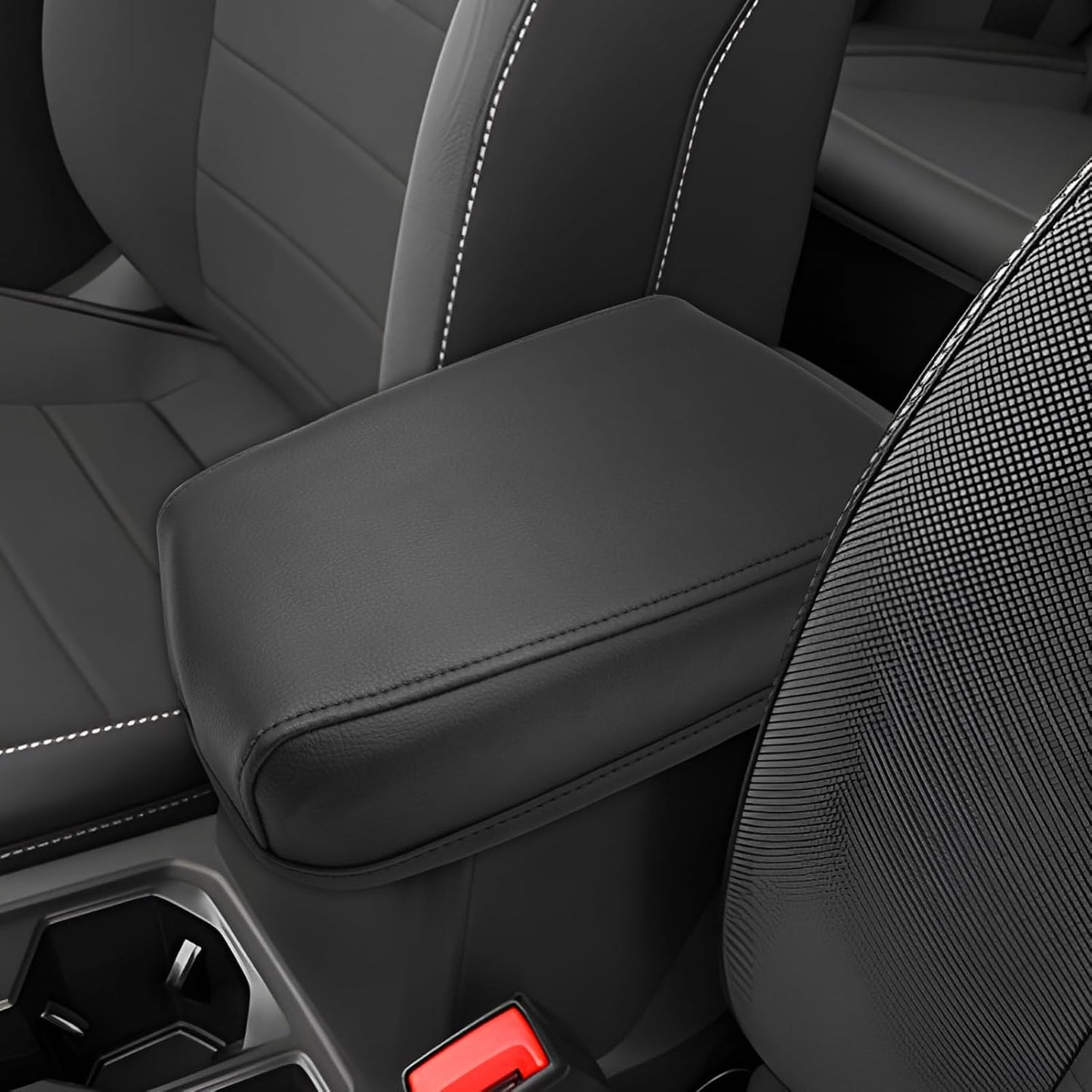 SXCY for 2024 VW Taos/Tiguan Armrest Cover for Volkswagen Taos/Tiguan 2024 Accessories 2022-2024 Taos/2018-2024 Tiguan Center Console Cover 2024 Taos Middle Console Cover (Thin Leather Cover)