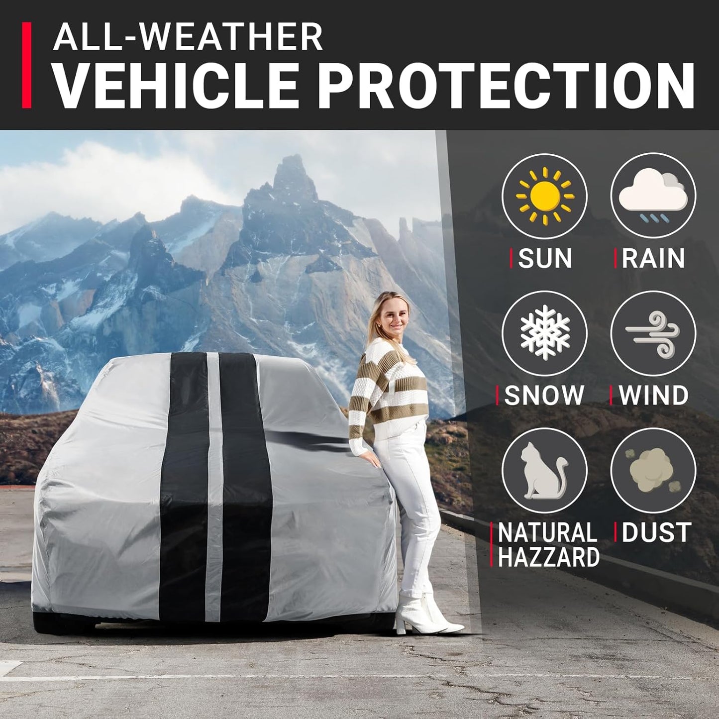 iCarCover Custom Car Cover for Chevy Bel Air 4-Door (1972-1975) Waterproof All Weather Rain Snow UV Sun Protector Full Exterior Indoor Outdoor Car Cover (Stripe - Gray/Black)