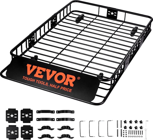 VEVOR Roof Rack Cargo Basket, 64" x 39" x 6" Rooftop Cargo Carrier with Extension, Heavy-Duty Steel 200 LBS Capacity Universal Roof Rack Basket, Luggage Holder for SUV, Truck