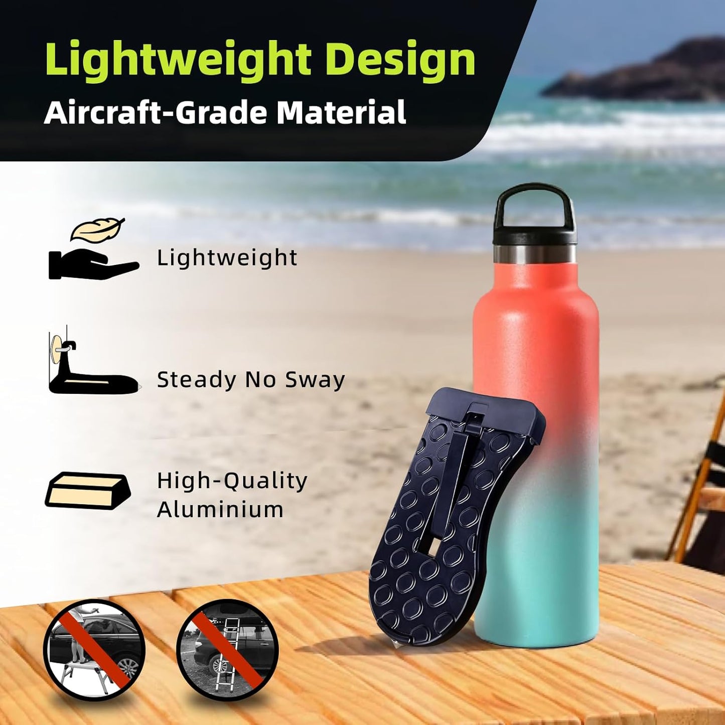 Car Door Step, Multi-Foldable Aluminum Alloy Roof Rack Car Step, Easy Access Door Step for Car Roof, Suitable for Most Cars, SUVs, and Trucks (Black)