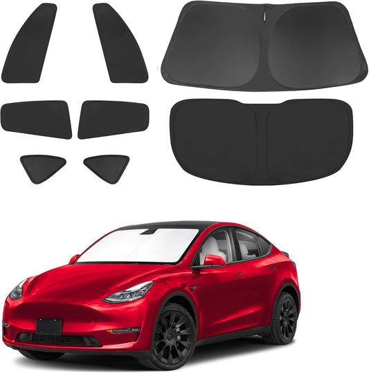 TINGLU Window Shades for Tesla Model Y Juniper 2025 Accessories Car Side Full Windows Rear Triangular Windshield Sun Shade Sun UV Rays & Privacy Protection for Camping,Napping,Relaxing 8PCS