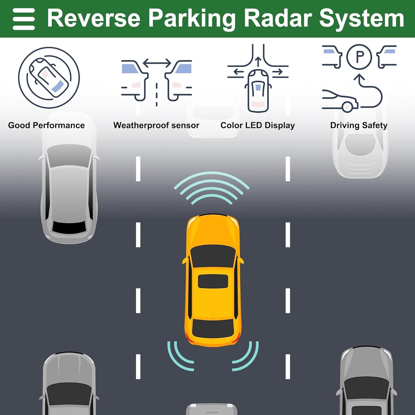 Motoforti Universal Car Auto Vehicle Reverse Backup Radar System Reverse Parking Sensors Alarm Buzzer Reminder Distance Detection Dark Blue 2 Parking Sensors