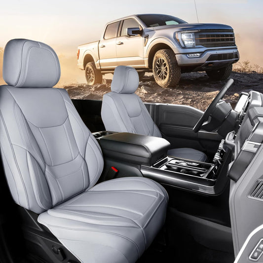 Coverland Custom Car Seat Covers Compatible with 2007-2013 Tundra Double Cab - Premium Leather Non-Slip Memory Foam Waterproof Cover Interior Protector Front Seat-Gray [See Size Chart-Size A34]