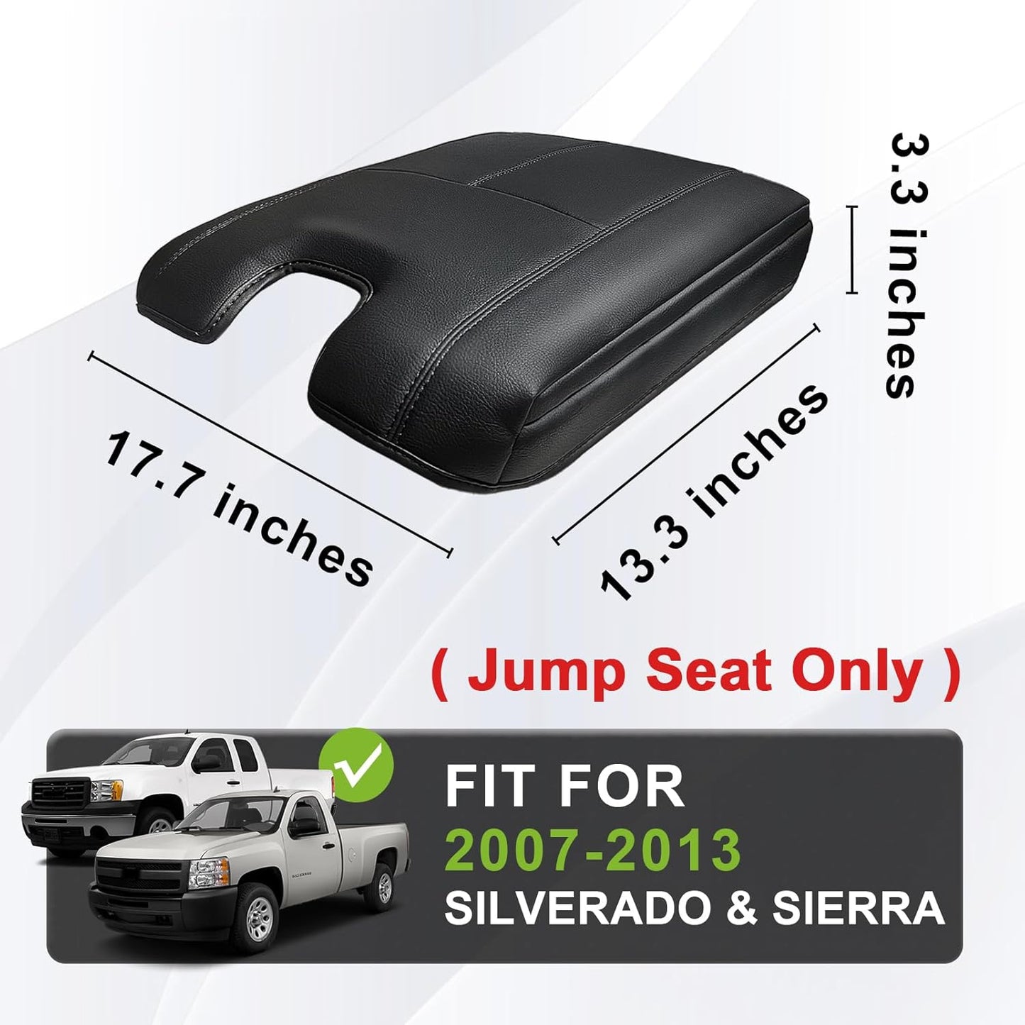 Muslogy Center Console Armrest Cover Compatible with Chevy Silverado/Tahoe & GMC Sierra/Yukon 2007-2013 Comfort Armrest Pad Arm Rest Cushion Vegan Leather Protector 1-Inch Extra Thick(Jump Seat ONLY)