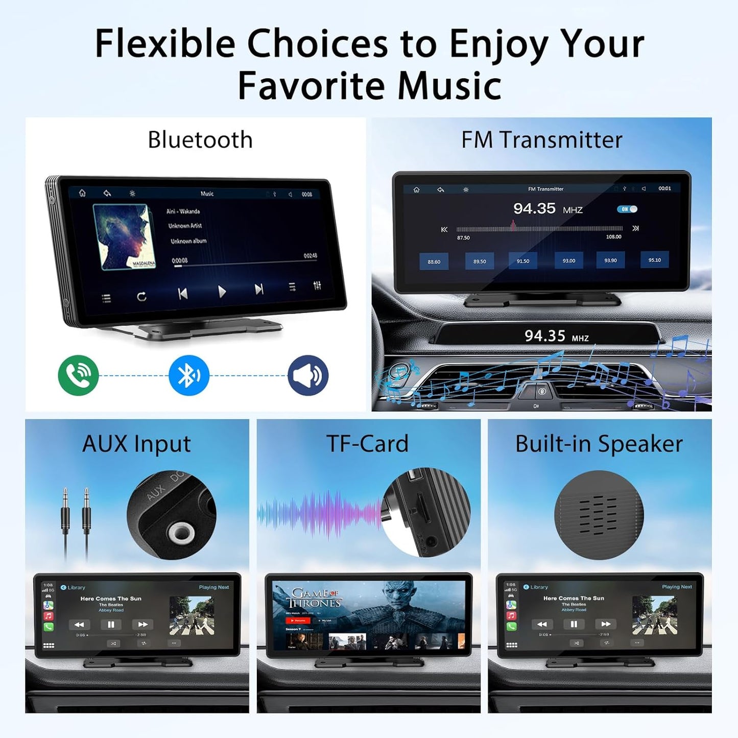 10.26" Wireless CarPlay Screen for Car,Wireless Apple CarPlay & Android Auto,Portable Car Stereo with GPS Navigation,Backup Camera,Bluetooth,Mirror Link,Drive Play,Touch Screen for All Vehicles