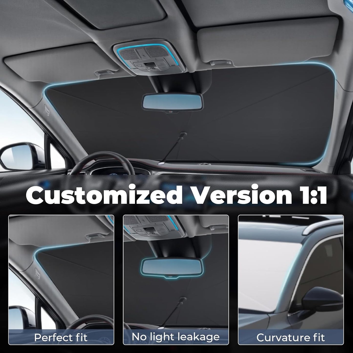 Windshield Sun Shade Umbrella for 2014-2019 Toyota Corolla Accessories: Custom Fit 240T Silver, Double Thickened, Foldable Sunshade Window Sun Visor, Ultimate 99% UV Blocking for L/LE/S/SE/XLE/XSE
