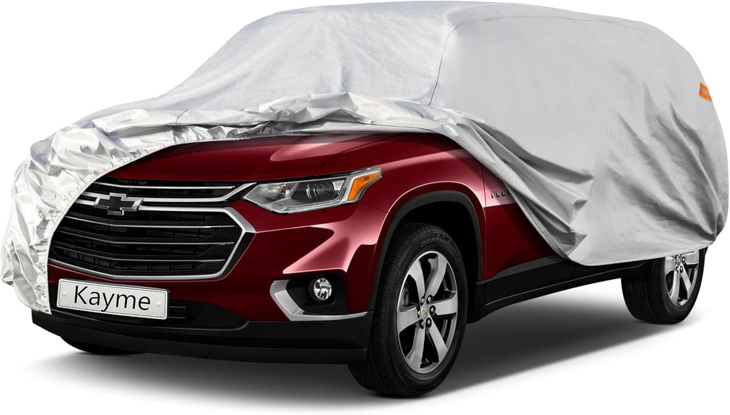Kayme 6 Layers SUV Car Cover Custom Fit for Chevrolet Chevy Traverse (2009-2025) Waterproof All Weather for Automobiles, Outdoor Full Cover Rain Sun UV Protection.Silver