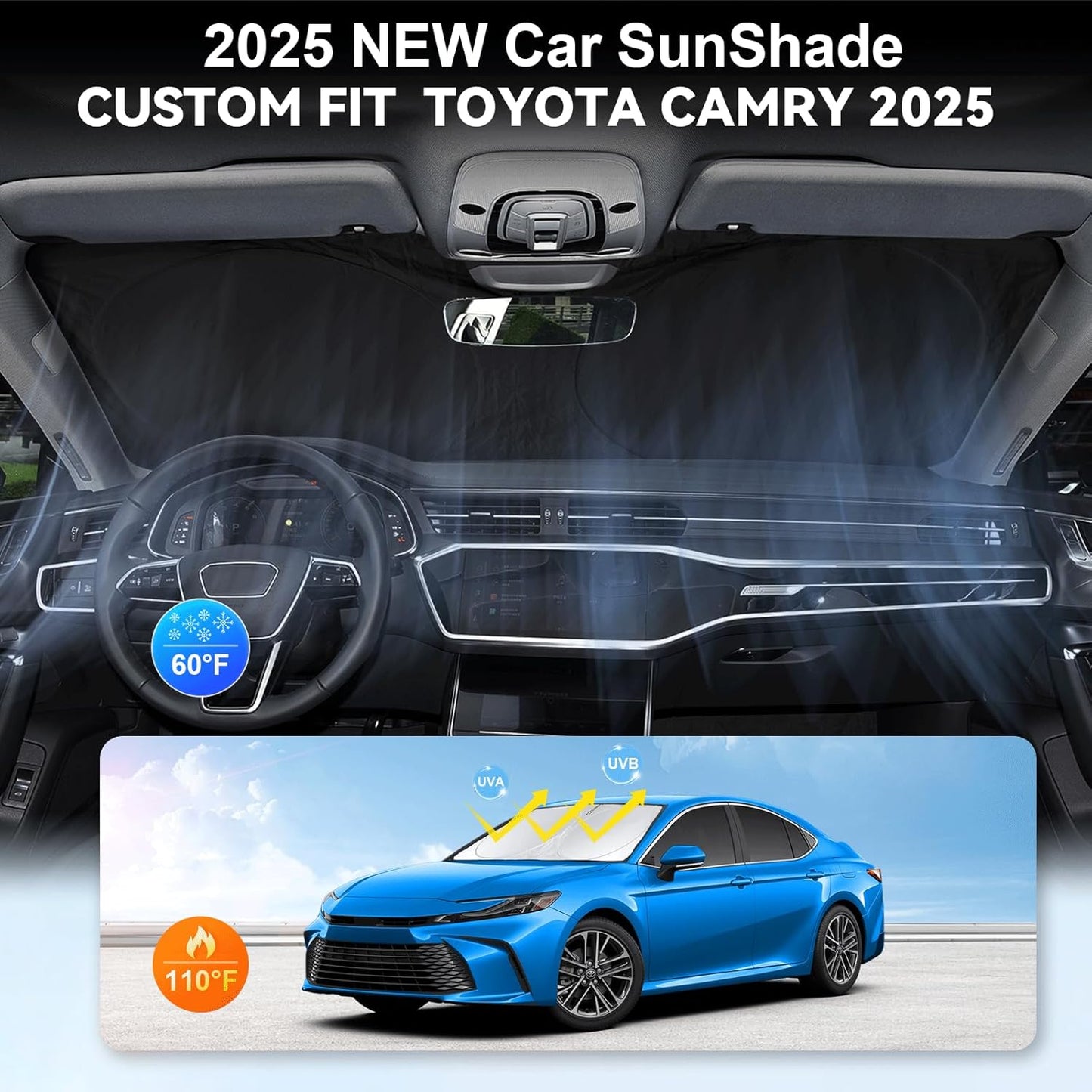 Sunshade for 2025 2026 Camry LE XLE Hybrid SE XSE Sedan Summer Interior Accessories Front Window Shield 210T Coating Cover for Windshield Sun Visor Protector 2026 Upgrade