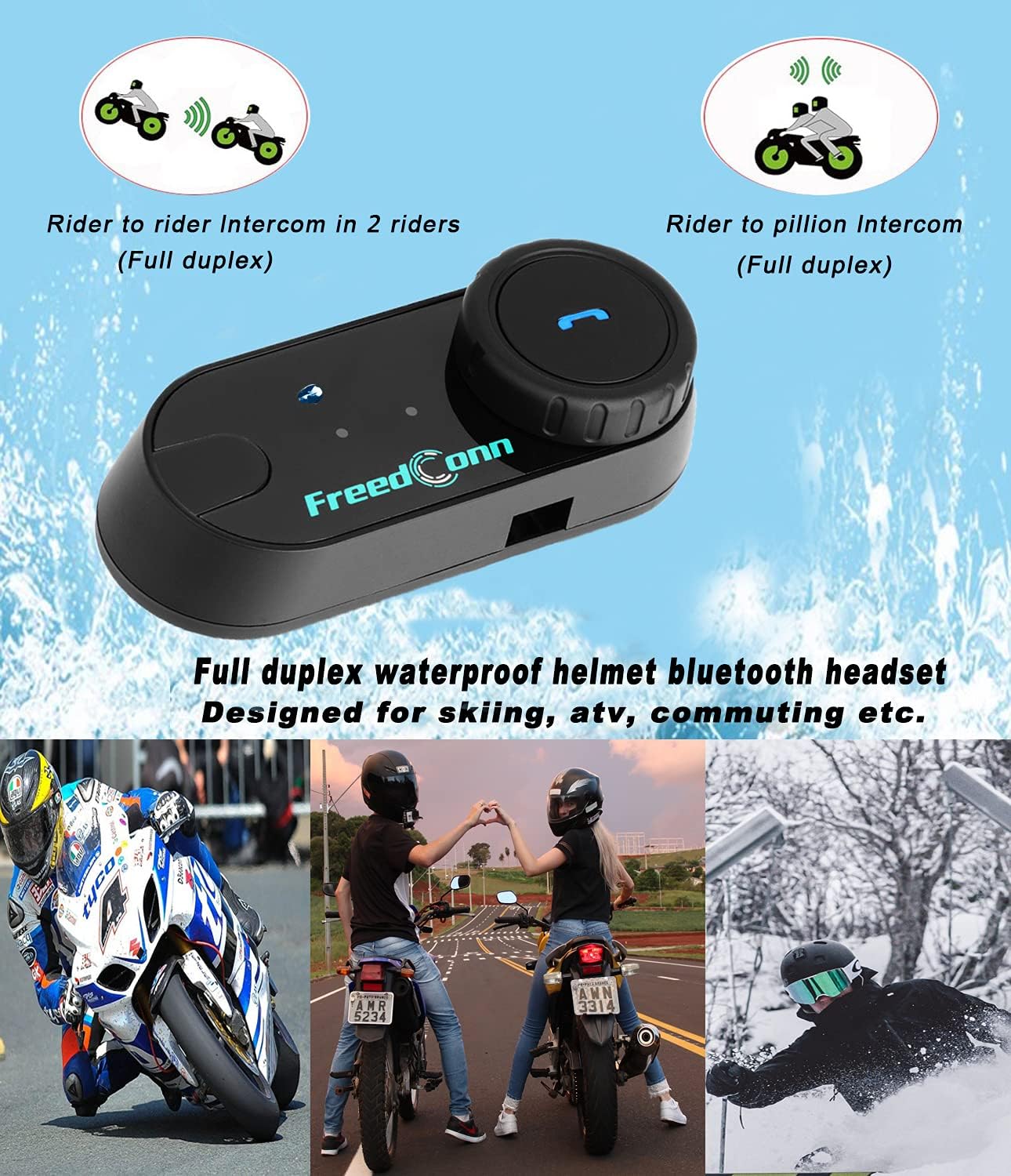 FreedConn Motorcycle Bluetooth Headset, TCOM VB 2-Way 800M Helmet Communication Systems,Motorbike Bluetooth Intercom, intercomunicador para motos/FM/BT5.0/Siri/2 in 1 Mic for full/3/4 Helmet(2Pack)