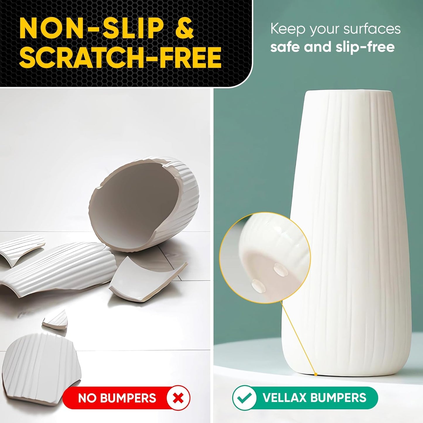 45 Clear Cabinet Door Bumpers - 1/2” Diameter White Self Adhesive Pads, Stoppers, Rubber Bumpers for Drawers, Cupboards, Cutting Boards, Glass Tops, Picture Frames, Kitchen Furniture by Vellax