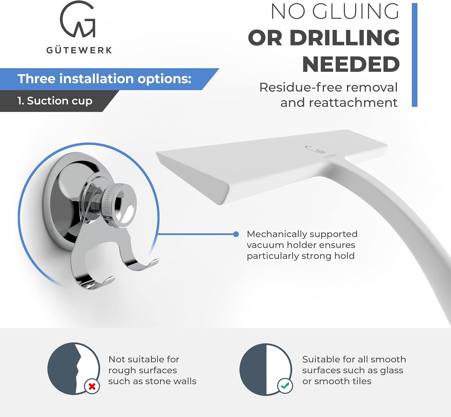 GÜTEWERK Shower Squeegee for Glass Doors, Silicone Window Squeegee, Bathroom and Glass Cleaning - White - 9 Inch