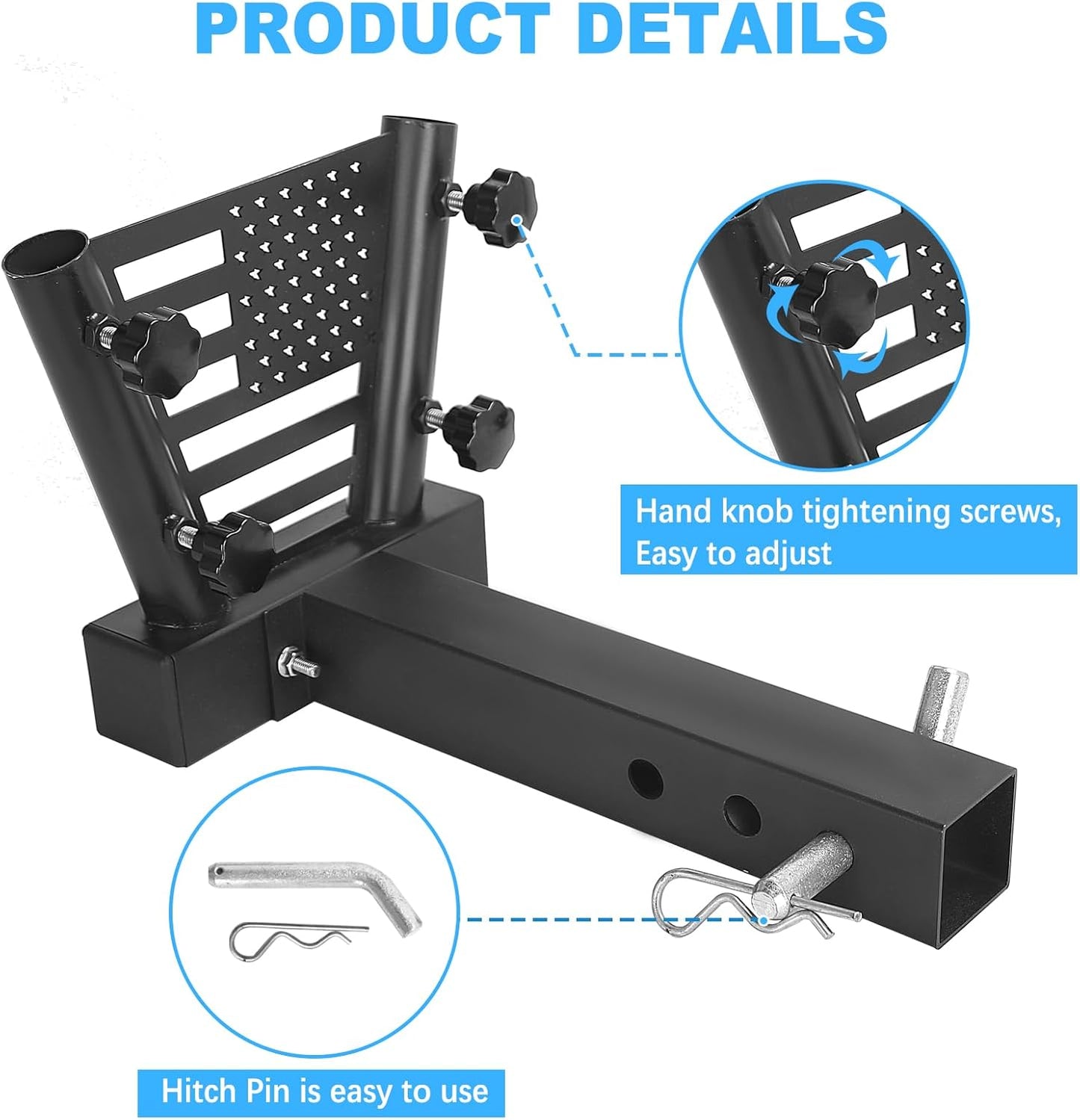 Heavy Duty Dual Hitch Flag Pole Holder for Fits 2" Trailer Receiver, Truck Hitch Flag Pole, Universal Flag Pole Mount Compatible with Car, Truck, SUV, Pickup, Camper & Trailer