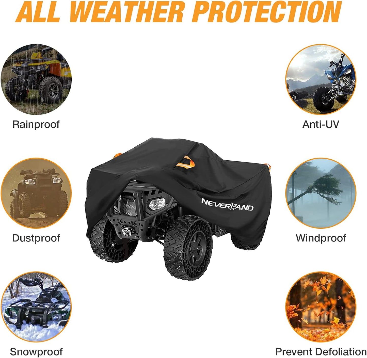 NEVERLAND ATV Cover Waterproof Heavy Duty 4 Wheeler Cover Quad Cover All Season Weather Proof Outdoor UV Protection for Polaris Yamaha Suzuki Honda (Black Large)