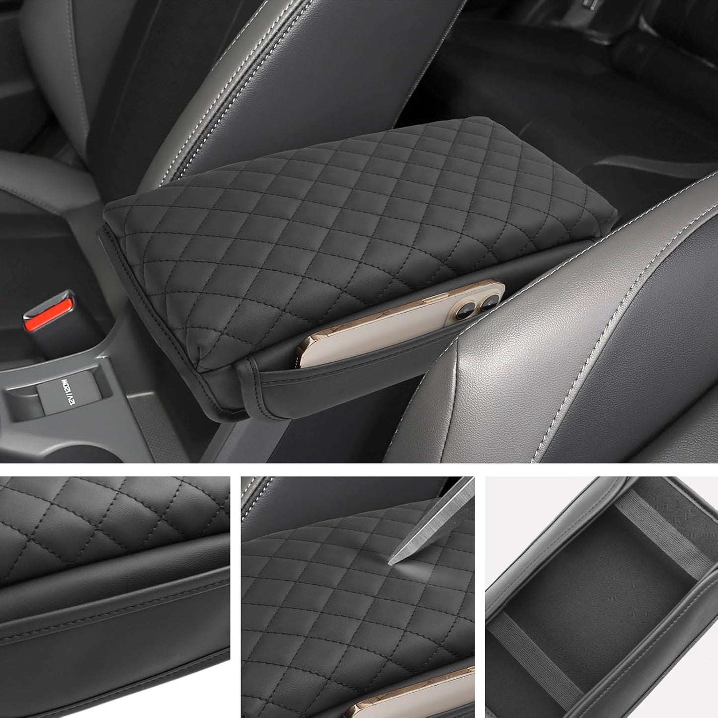 SXCY for 2024 2025 Crosstrek Armrest Cover (Thickened) for Subaru Crosstrek 2025 Accessories 2024 Crosstrek Center Console Cover 2025 Crosstrek Middle Console Cover (Checked, with Side Pockets)