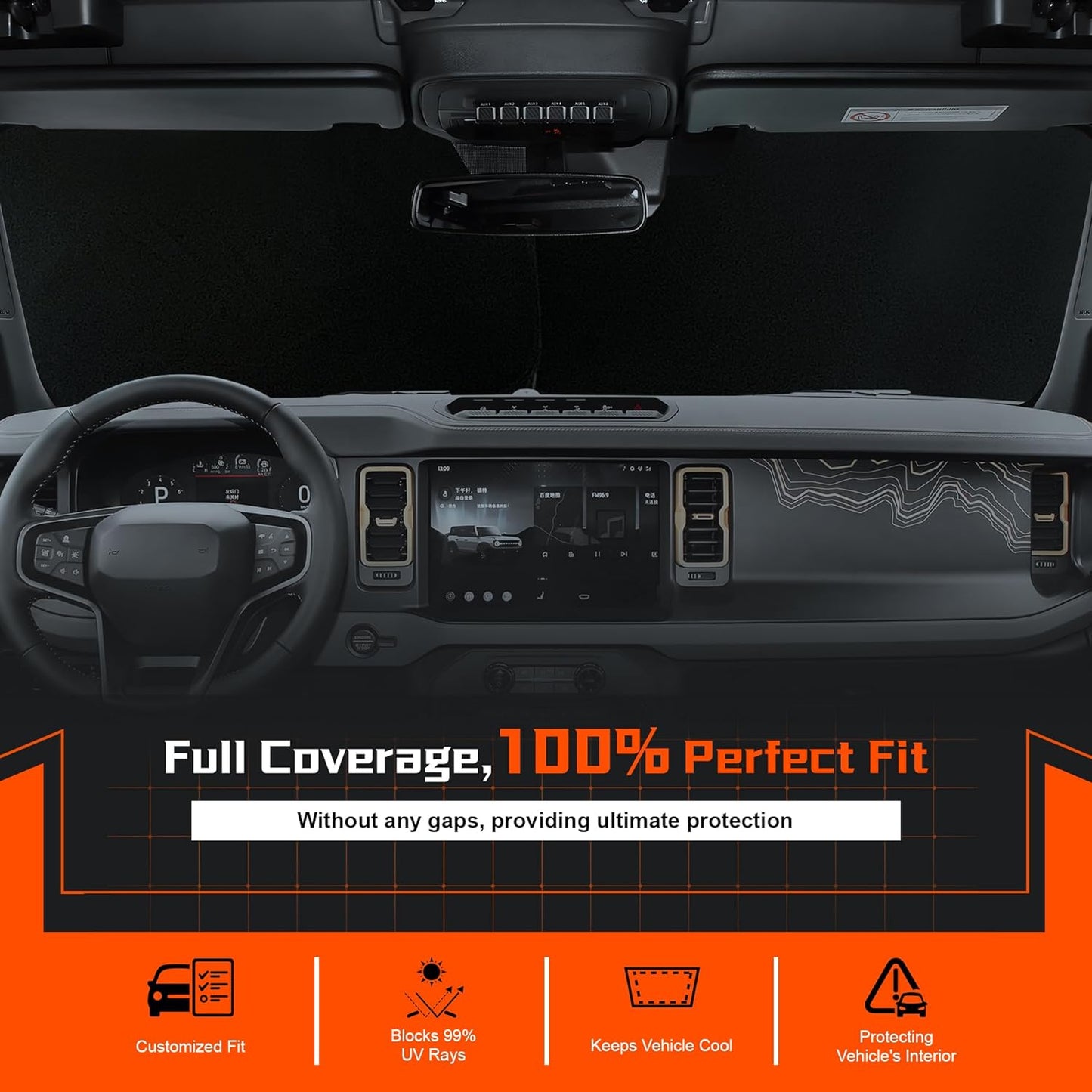 Custom Fit Windshield Sun Shade for Toyo-ta RAV4 2019-2025 - Full Coverage, 210T Reflective Fabric, Double-Layer Design - Blocks 99% UV Rays, Keeps Car Cool, Easy to Install and Store