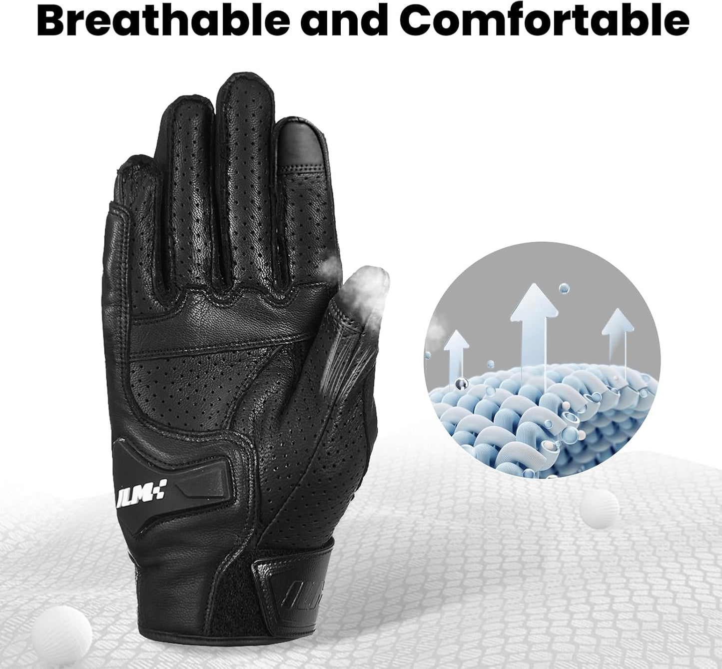 ILM Goatskin Leather Motorcycle Motorbike Powersports Racing Gloves Touchscreen for Men and Women Model DN01(XL, Black Unperforated)