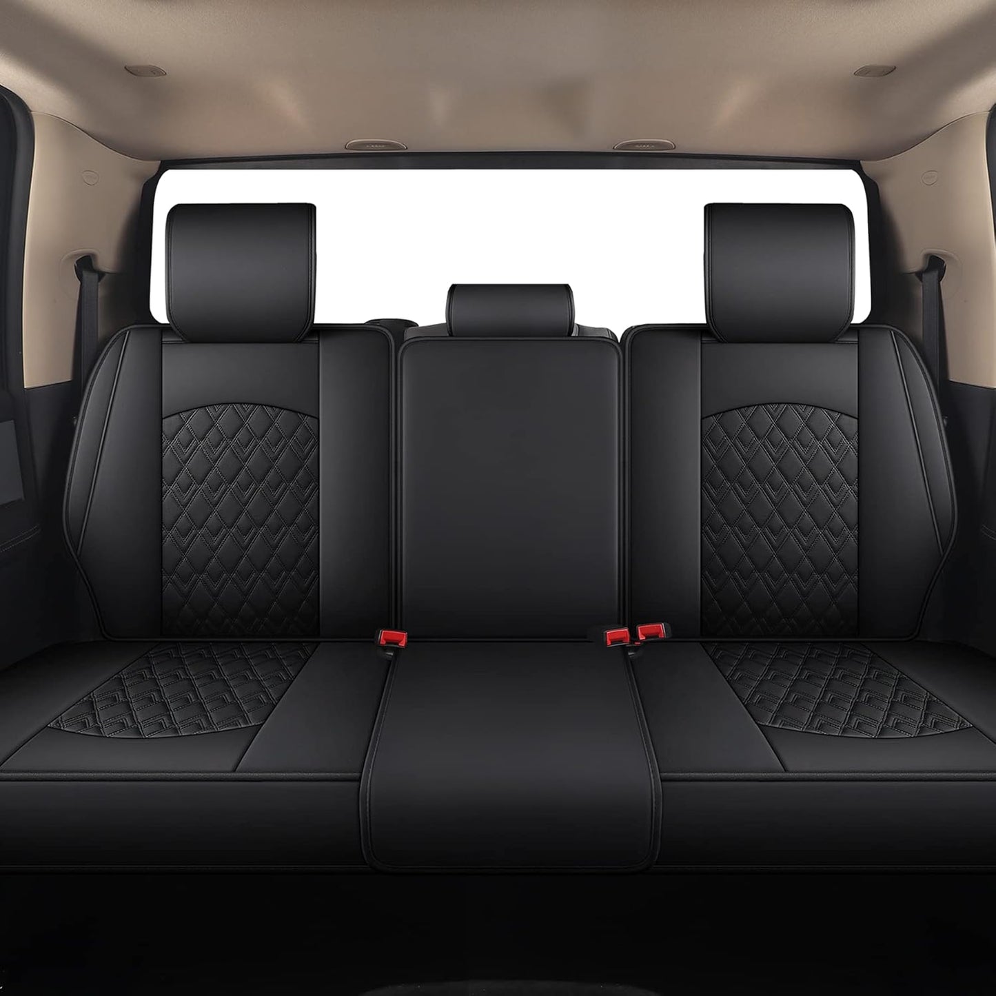 JOJOBAY Car Seat Covers for Dodge Ram Full Set,Fit Ram 2009-2023 1500/2500/3500 Pick-up Truck,Crew,Regular,Quad,Mega Cab,Waterproof Leather Seat Covers Protectors（5 PCS Full Set,Black）