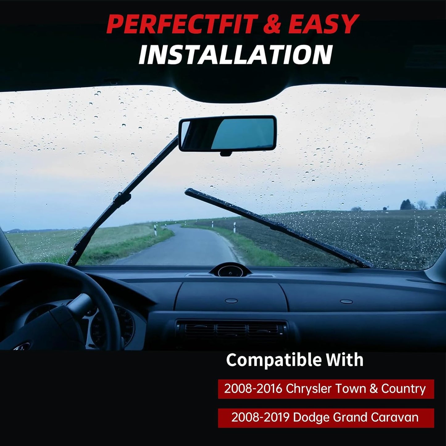 OTUAYAUTO Premium Windshield Wiper Blades - Replacement for Dodge Grand Caravan 08-19, Chrysler Town & Country 08-16, All-Weather, Front and Rear Wiper Blades, U Hook - 26"+20"+16" (Pack of 3)