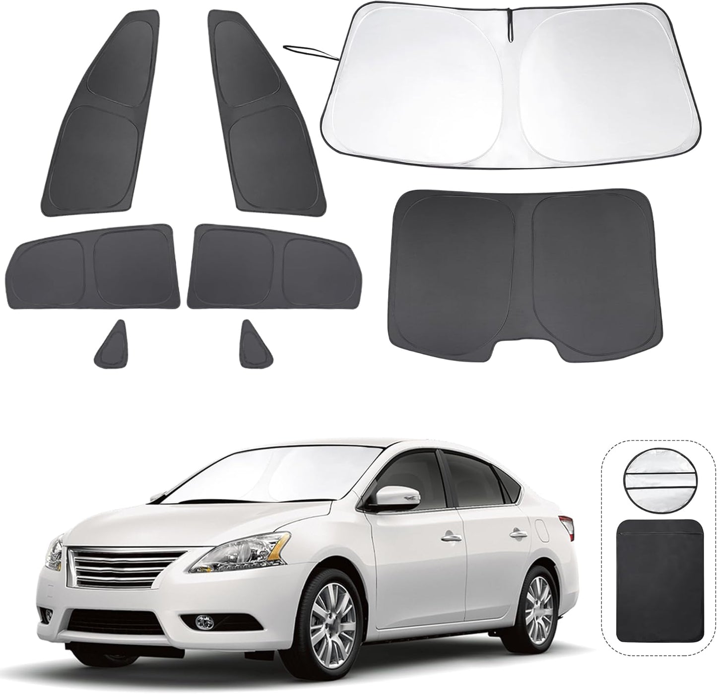 TINGLU Window Shades for Nissan Sentra 2014 2015 2016 2017 2018 2019 Accessories Car Side Full Windows Rear Triangular Windshield Sun Shade Sun UV Rays Privacy Protection for Camping Napping 8PCS