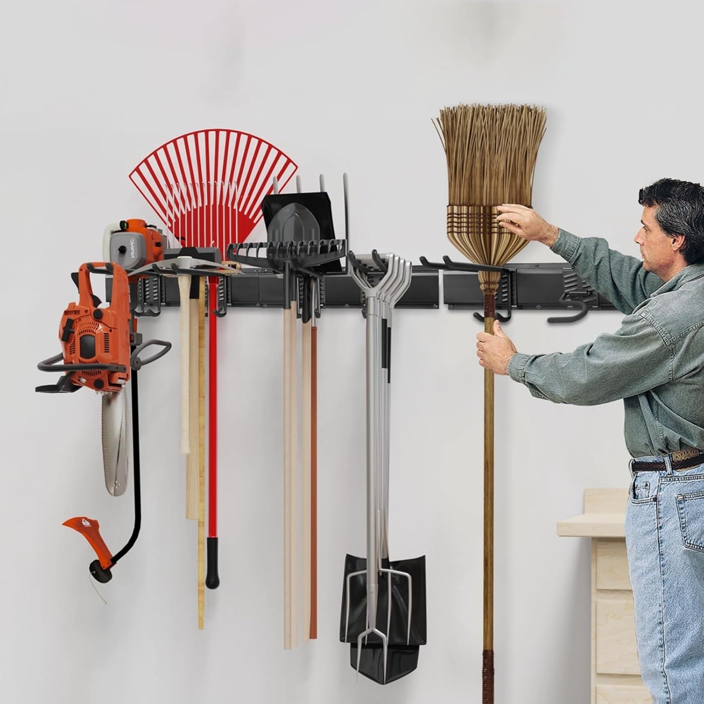 Heavy Duty Garage Organizer Tool Organizer Wall Mount, Iron Metal Hooks Set 6 Pcs, Black Adjustable Dual Hooks, Ideal for Saving Space, Supports 16 in Stud Spacing