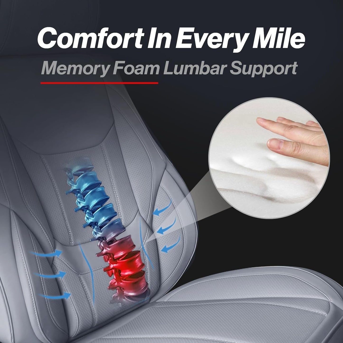 Coverland Custom Car Seat Covers Compatible with Ram 1500 2500 Mega Cab - Premium Leather Non-Slip Memory Foam Waterproof Cover Custom Interior Protector Full Set-Gray [See Size Chart-Size X111]