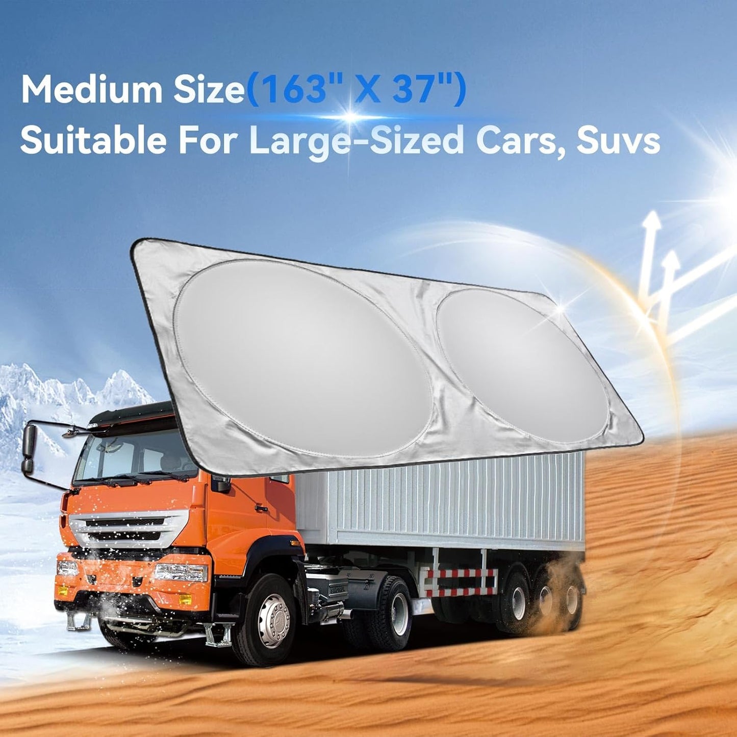 ARANA Semi Truck Sun Shade for Windshield丨240T Thicken Sunshade for Semi-Truck Front and Side Window丨Foldable Windscreen Sun Visor Fit Semi, Commercial, Big Rig Trucks, RV丨163 x36