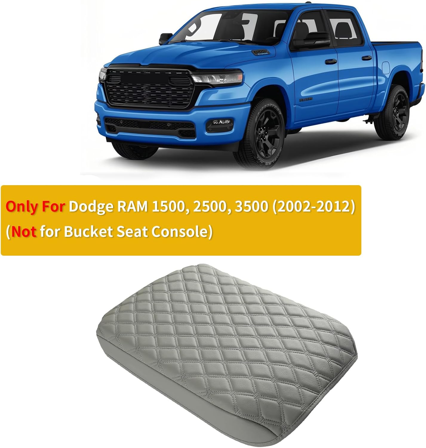 GIANT PANDA Custom Fit Center Console Cover for Dodge RAM 1500 2500 3500 2002-2012 with Jump Seat - Waterproof Armrest Center Cover - Full Protection,Grey