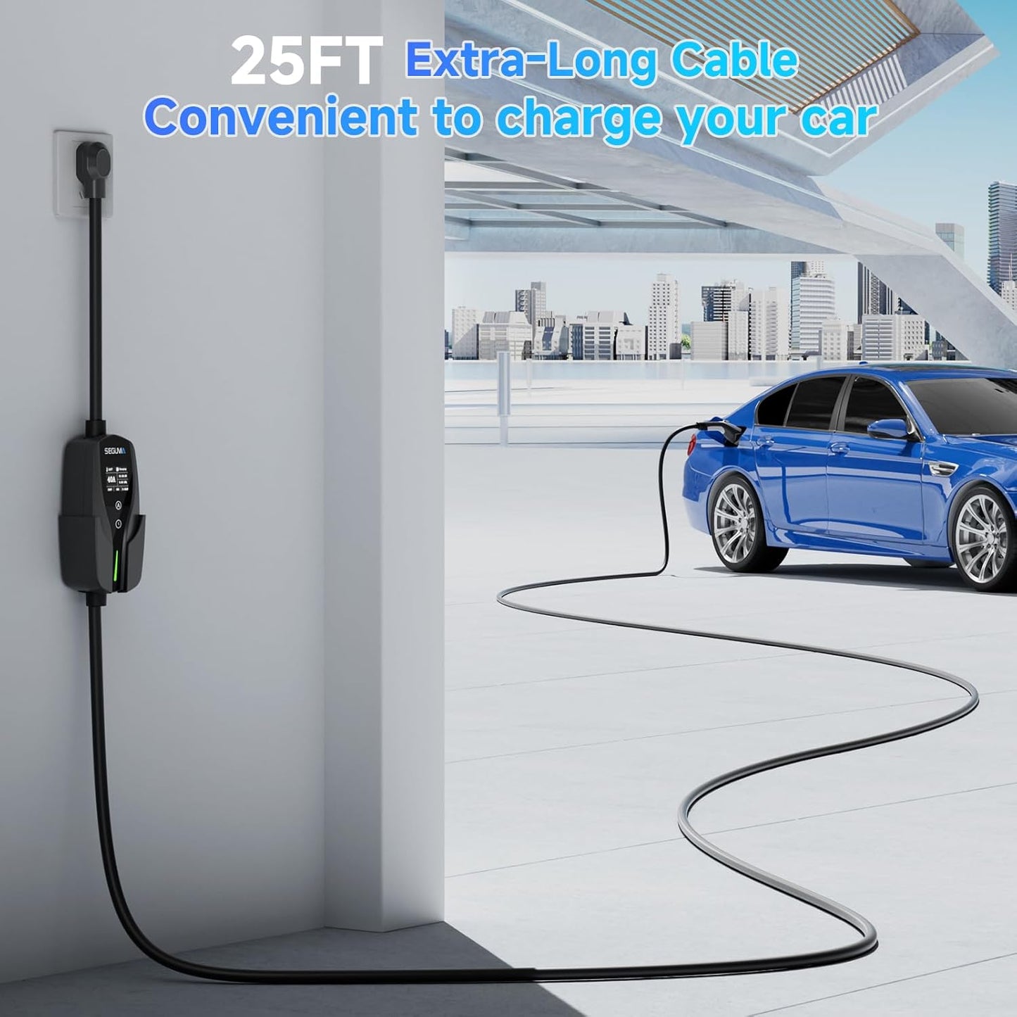 Level 2 EV Charger, 40Amp Electric Car Chargers 25FT Cable with NEMA 14-50 Plug, Adjustable Current, Timing Delay Electric Vehicle Chargers for J1772 BEVs/PHEVs 240V 9.6kW