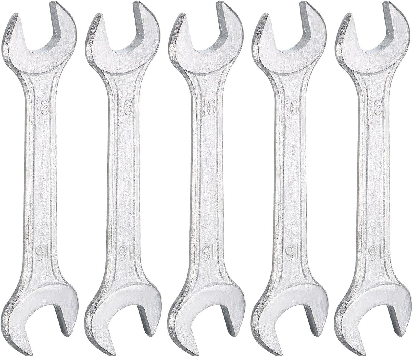 HARFINGTON 5pcs Double Open End Wrench 16mm x 18mm Metric 15 Degree Offset Angle Small Flat Head Wrench Galvanizing Open Ended Spanner for Automotive Repair Furniture Assembly