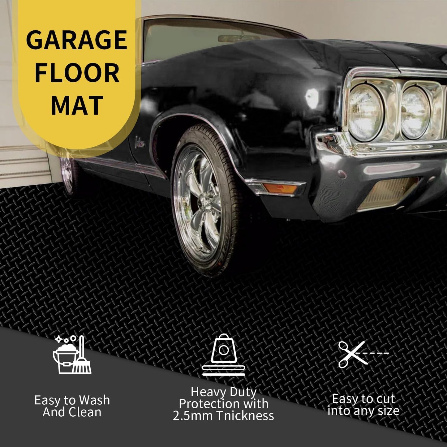 Premium Garage Floor Mat, Commercial Grade Heavy Duty Parking Mat for Garage Floor, Golf Cart Parking, Water/Stain Resistant Floor Runner (Black Diamond, 8 x 6.5 Feet)