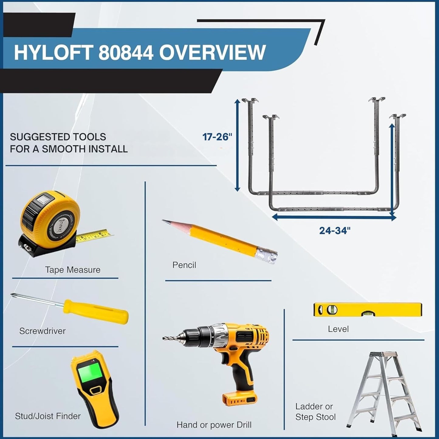 80844-10 34 in. x 26 in. Adjustable Garage Ceiling Mount Storage Rack Kit - Hammertone