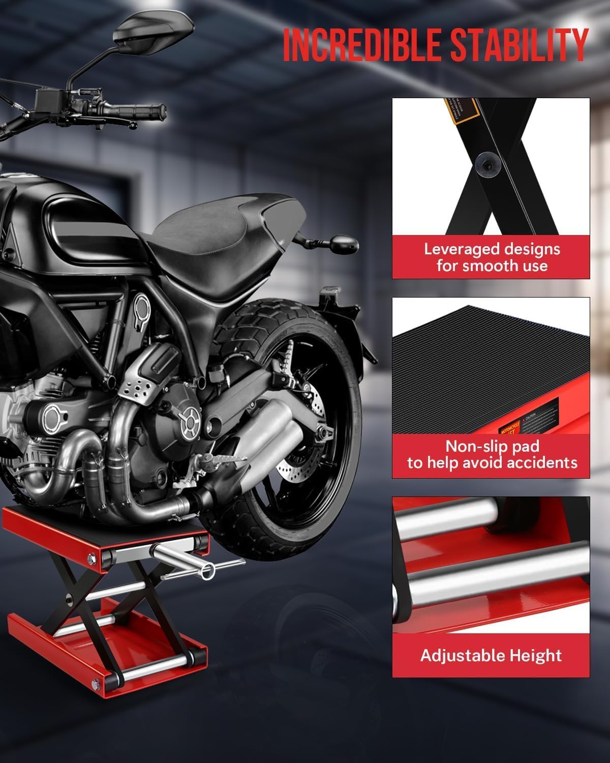 Heavy Duty 1100LBS Motorcycle Scissor Lift Jack with Dolly Wheels, Hand Crank & Non-Slip Platform - Adjustable Bike Lift Stand for Cruiser, Dirt Bike, ATV - Foldable,Garage Repair Equipment