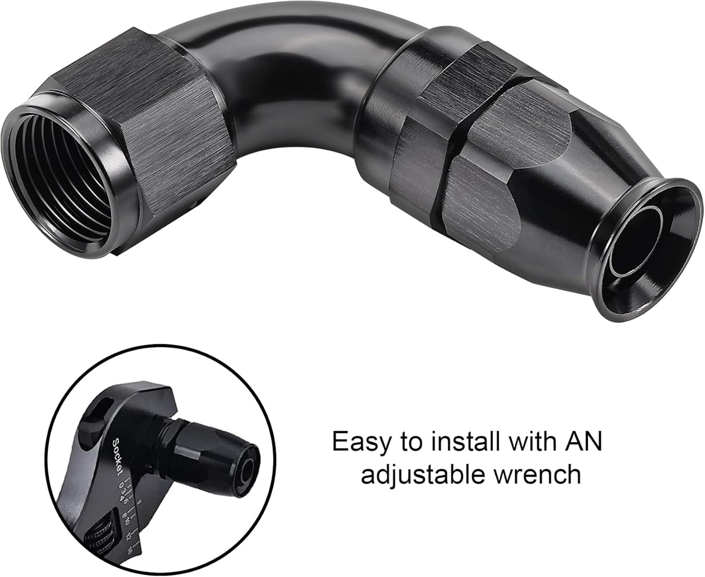 EVIL ENERGY 8AN 90 Degree PTFE One Piece Full Flow End Hose Fitting Aluminum Black