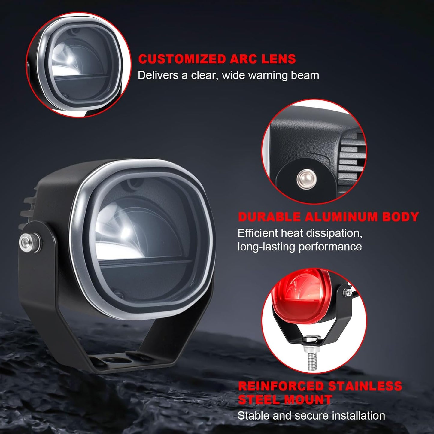 Forklift Arc Safety Light, LED Warning Lamp Red Line Projection, Aluminum Housing, Stainless Steel Bracket, for Industrial Truck, Lift Truck, AGV, Warehouse, Logistics