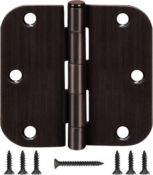 6 Pack Oil Rubbed Bronze Door Hinges 3.5" x 3 1/2 Inch Black Brushed Interior Hinge Rounded 5/8" Radius Corner 3 ½"Iron Residential Standard Bedroom Bifold Single Double Doors Hardware Kit
