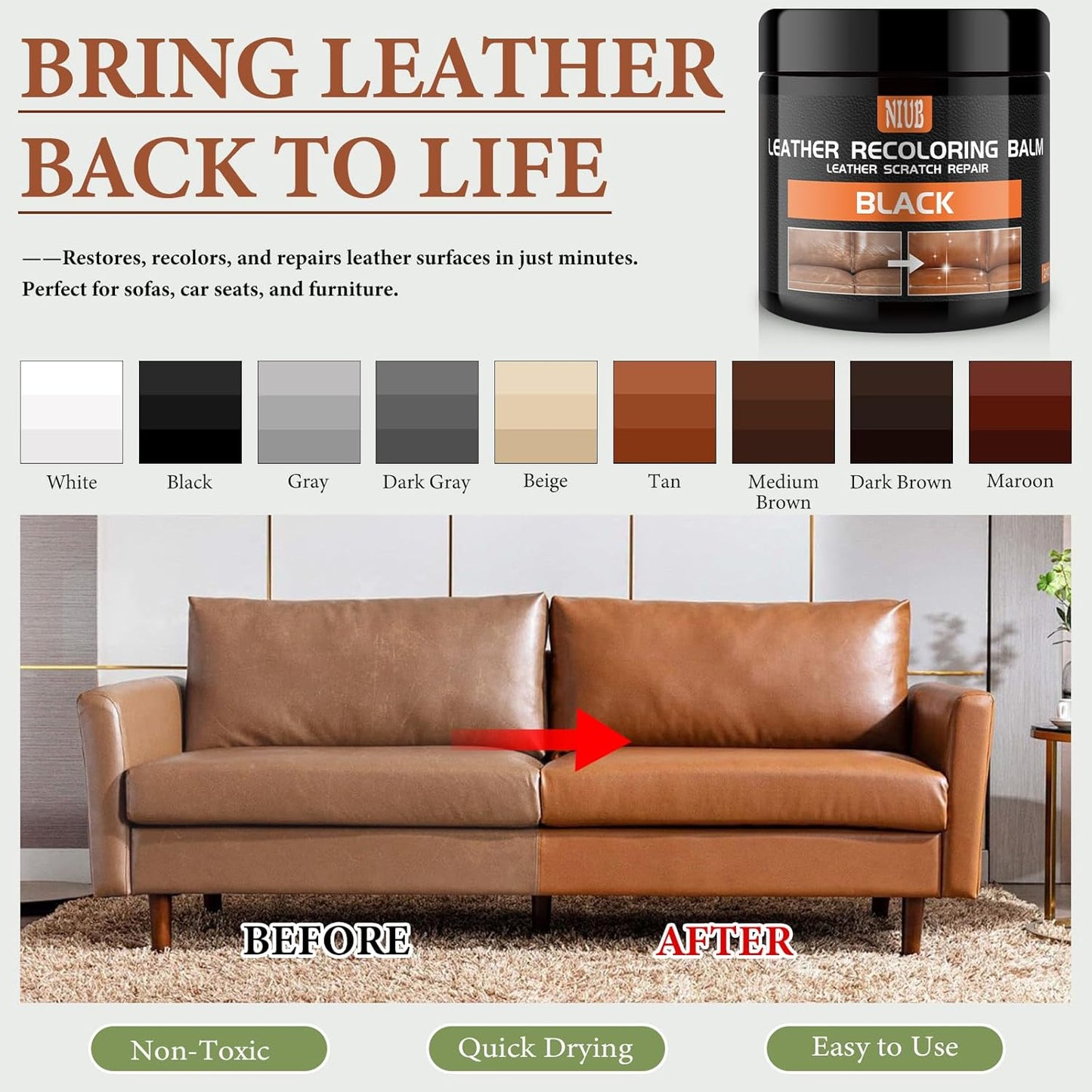 Leather Recoloring Balm Leather Color Restorer Scratch Repair Leather Paint for Furniture Couches Car Seats Shoes Bags Leather Dye and Scratched Leather with Leather Conditioner - Maroon
