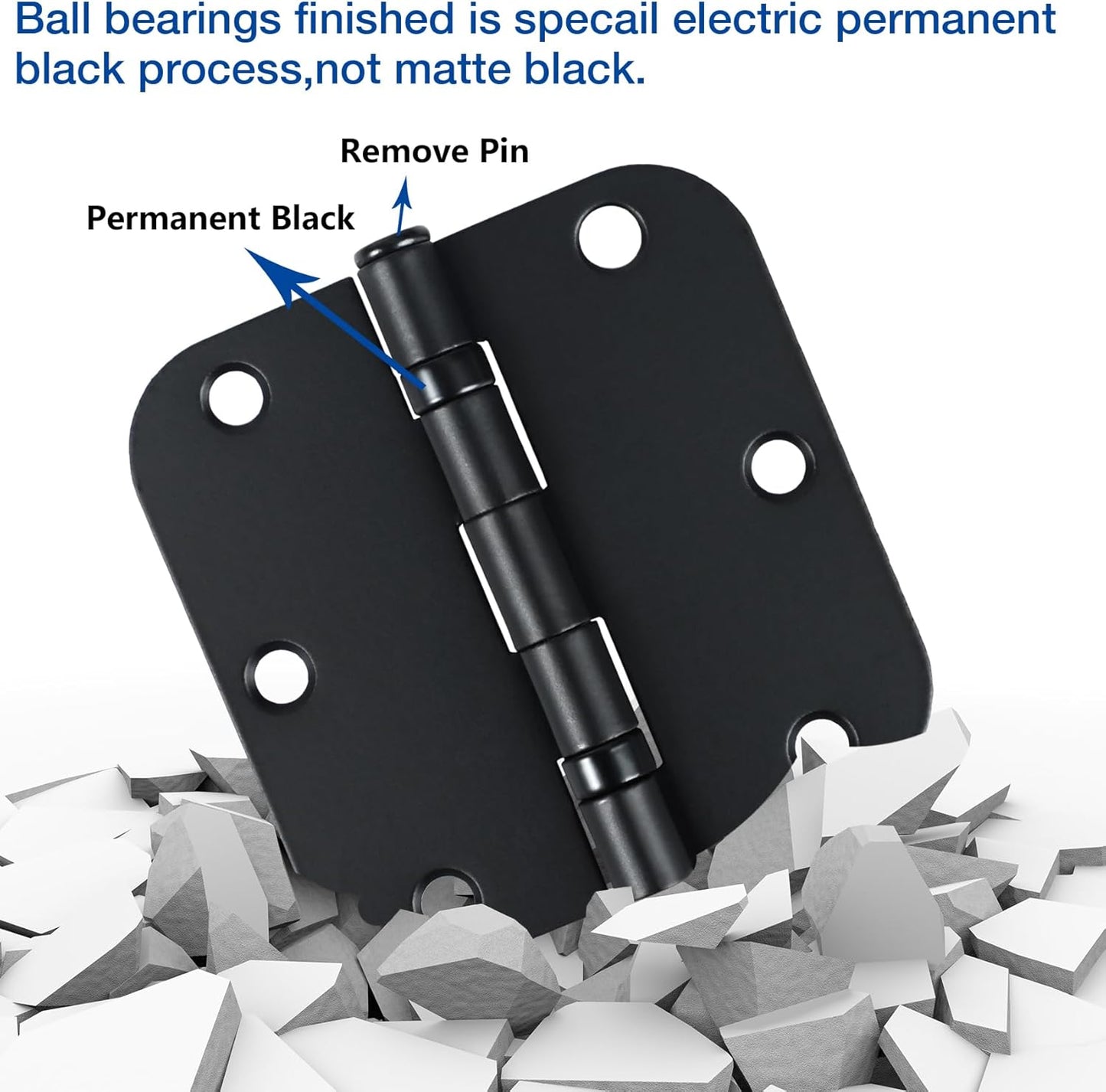 36 Pack Ball Bearing Matte Black Door Hinges 3.5 Inch 5/8" Radius Round Anti Squeak Interior 3-1/2"Flat Bifold Standard Bedroom Indoor for Doors 3 ½" House Home Hardware Decor Accessories Must Have