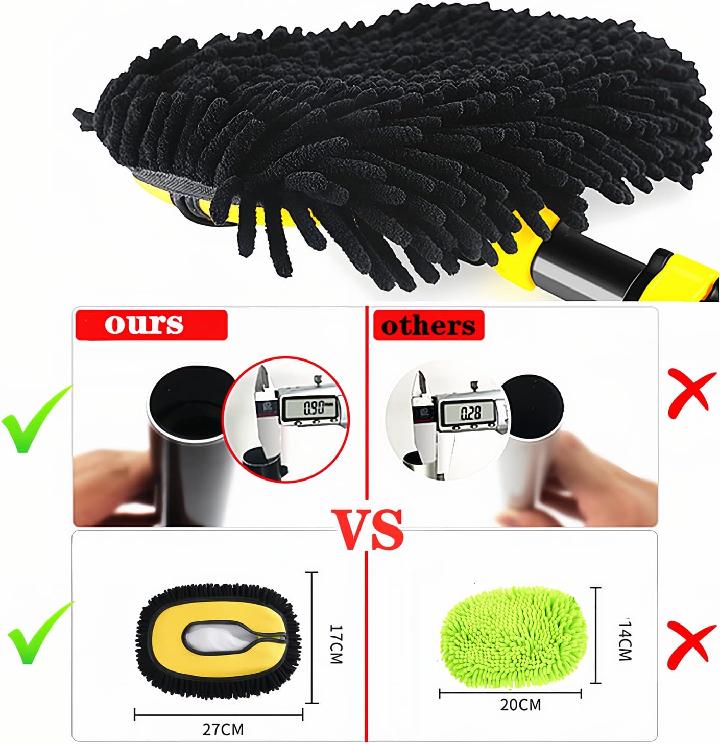 Upgrade Car Wash Brush Mop with Long Handle,Chenille Microfiber Car Wash Brush Car Cleaning Brush Kit Car Wash Mop Supplies Car Washing Brush with Scratch-Free Replacement Head