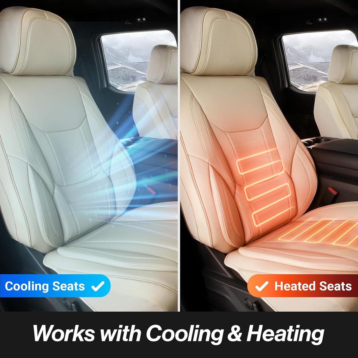 Coverland Custom Car Seat Covers Compatible with Sierra 2500HD, Silverado 2500HD - Premium Leather Non-Slip Waterproof Cover Custom Interior Protector Full Set-Beige [See Size Chart-Size X117]