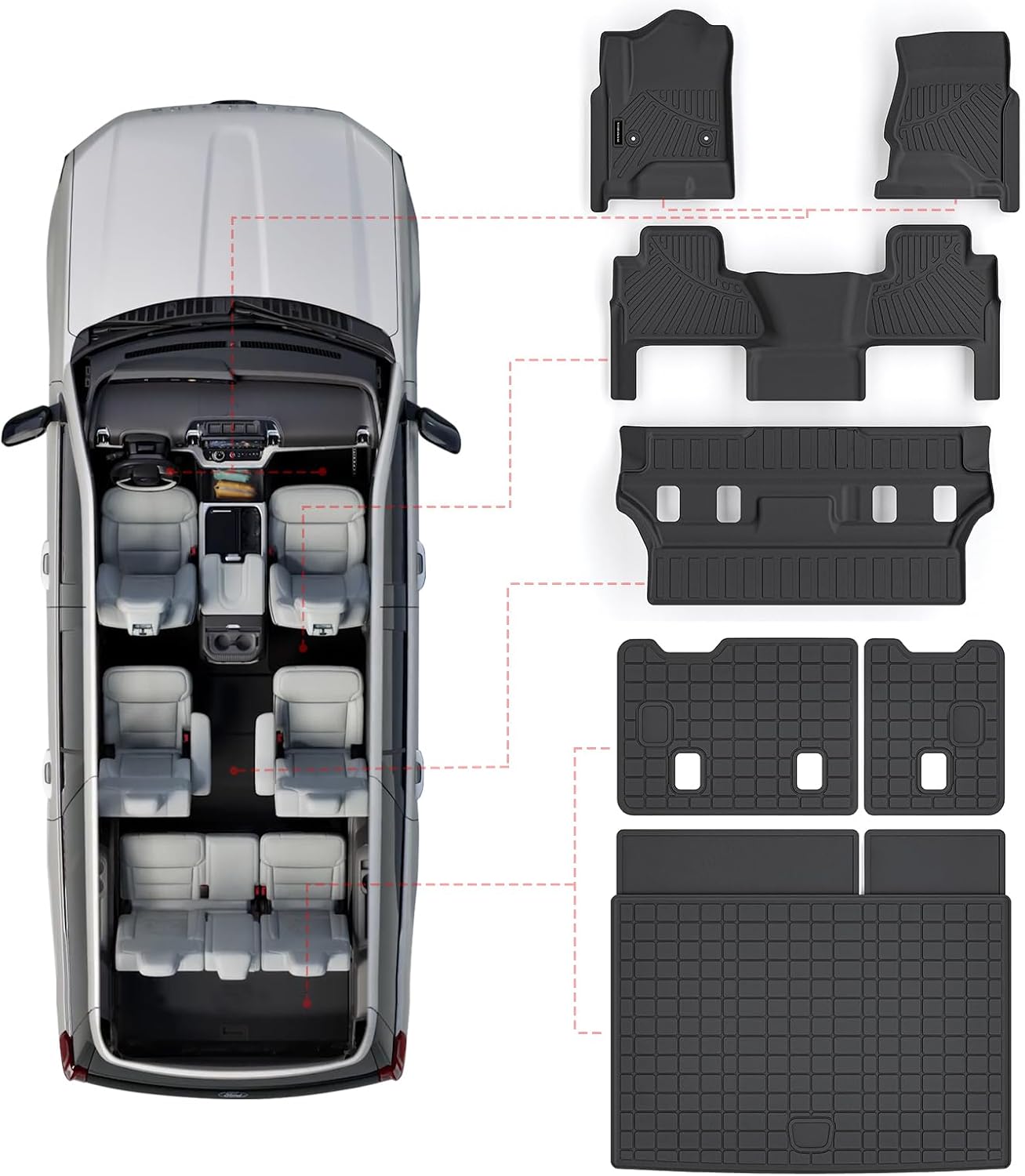 Floor Mats & Trunk Mat for Chevrolet Tahoe 2015-2020 Bucket Seat (8 Seats Version) &GMC Yukon（Not Fit XL,TPE All Weather Protection Car Floor Liners for Chevy Tahoe