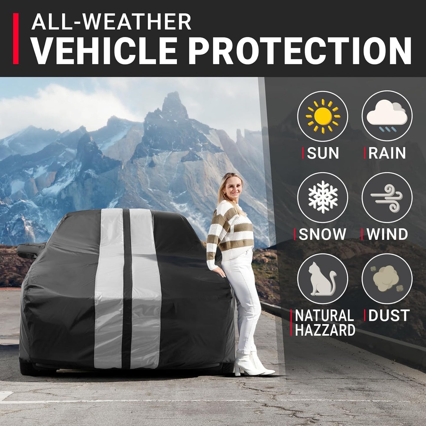 iCarCover Custom Car Cover for Buick Lesabre (1986-1991) Waterproof All-Weather Rain Snow UV Sun Protector Full Exterior Indoor Outdoor Car Cover (Stripe - Black/Gray)