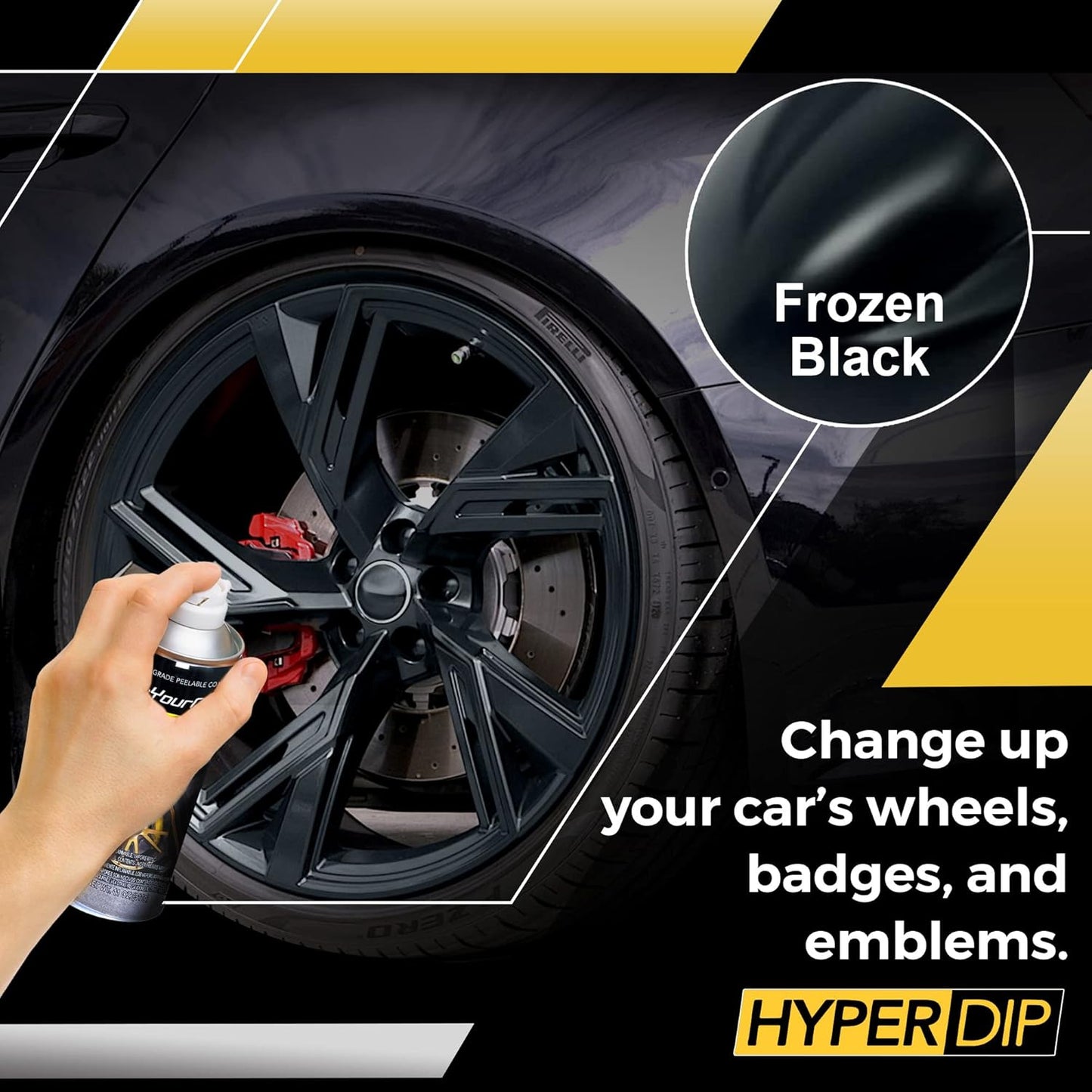 DipYourCar HyperDip Peelable Car Paint in a Can - Automotive Spray/Aerosol Auto Protection and Color for Wheels, Emblems, Mirror, and More - Frozen Black