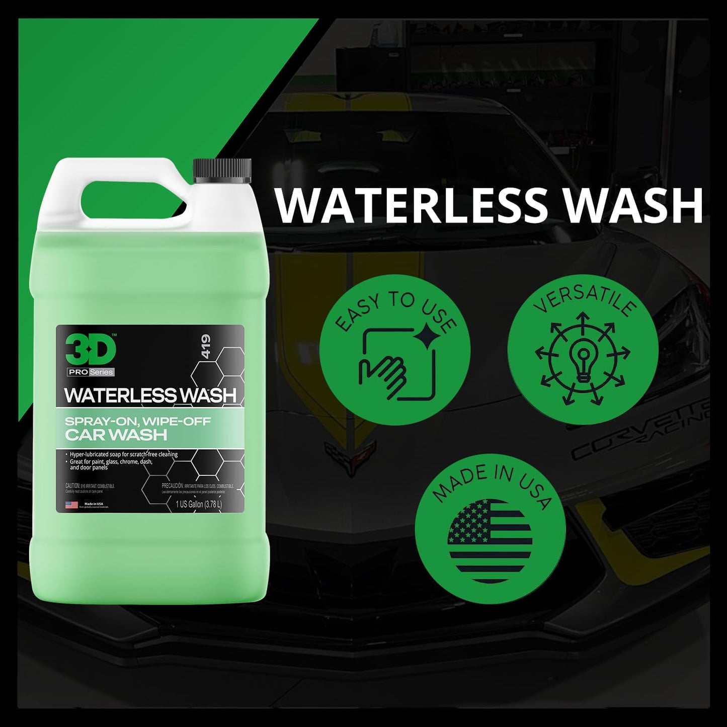 3D Waterless Car Wash - Easy Spray Waterless Detailing Spray - No Soap or Water Needed - Great on Cars, RVs, Motorcycles & Boats 1 Gallon