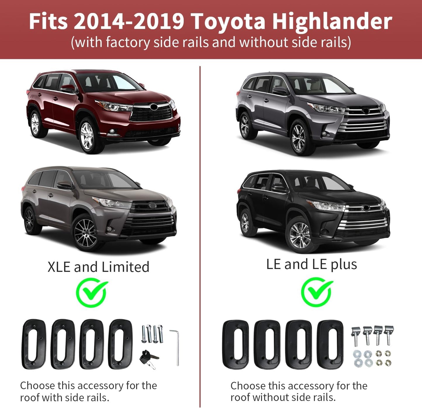 KINGGERI Lockable 220lbs Cross Bars Roof Racks Fit for Toyota Highlander 2014-2019 XLE Limited & SE LE & LE Plus, Aluminum Heavy Duty Roof Rails Crossbars Anti-Theft Metal Black Matte Luggage Kayak